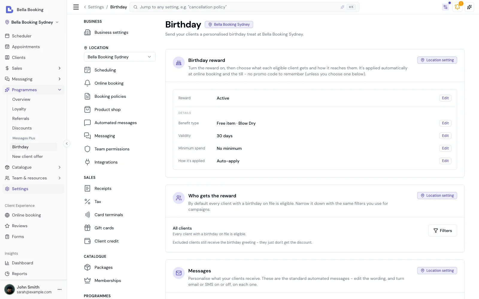 Birthday rewards