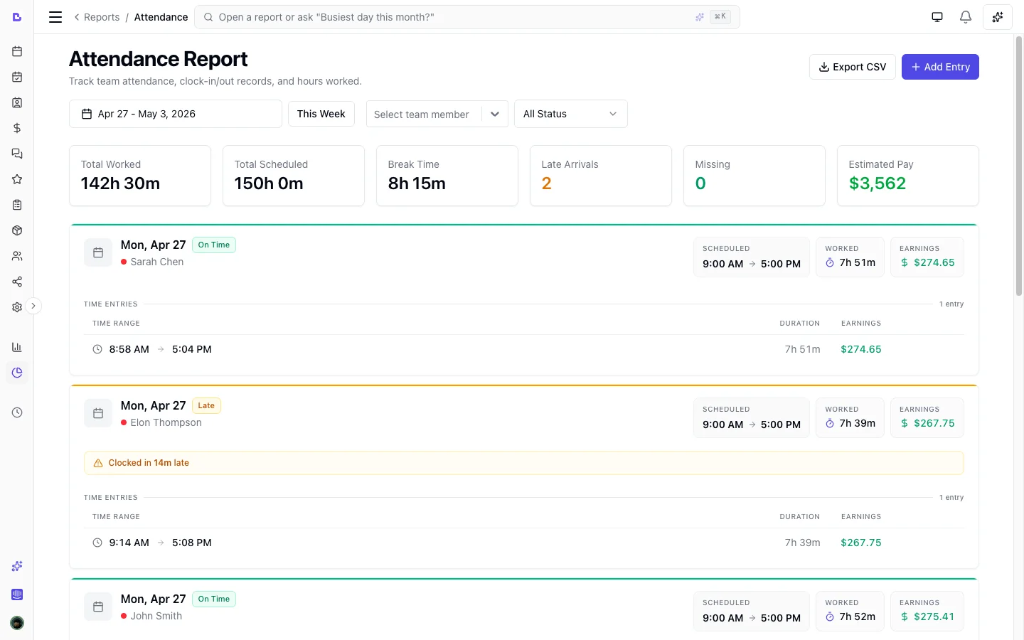 Salon Time Clock, Timesheets & Payroll Export | Bella Booking Australia